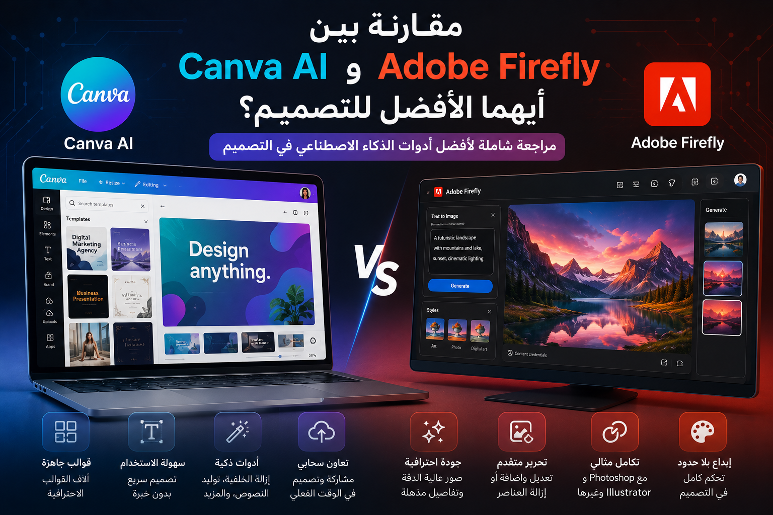 مقارنه بين Canva AI وAdobe Firefly