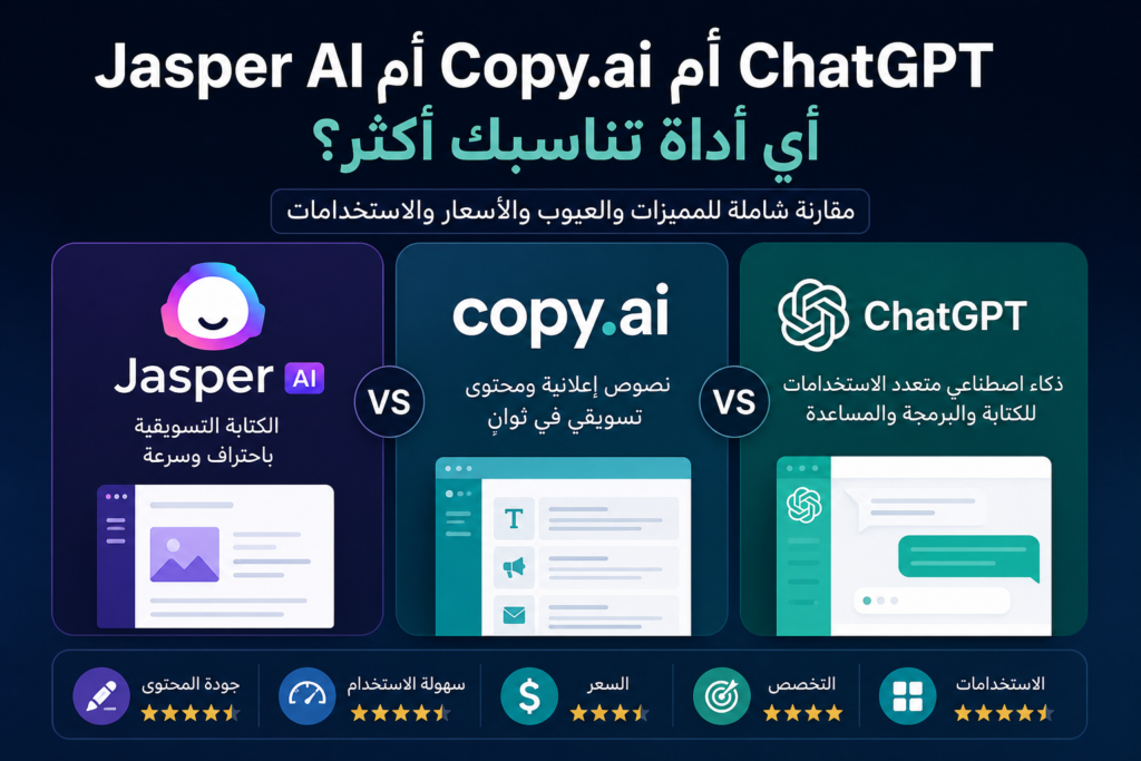 Jasper AI أم Copy.ai أم ChatGPT أيهما أفضل؟