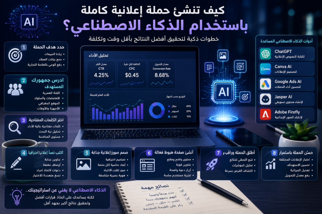 إنشاء حملة إعلانية بالذكاء الاصطناعي خطوة بخطوة لتحقيق أفضل النتائج 2026